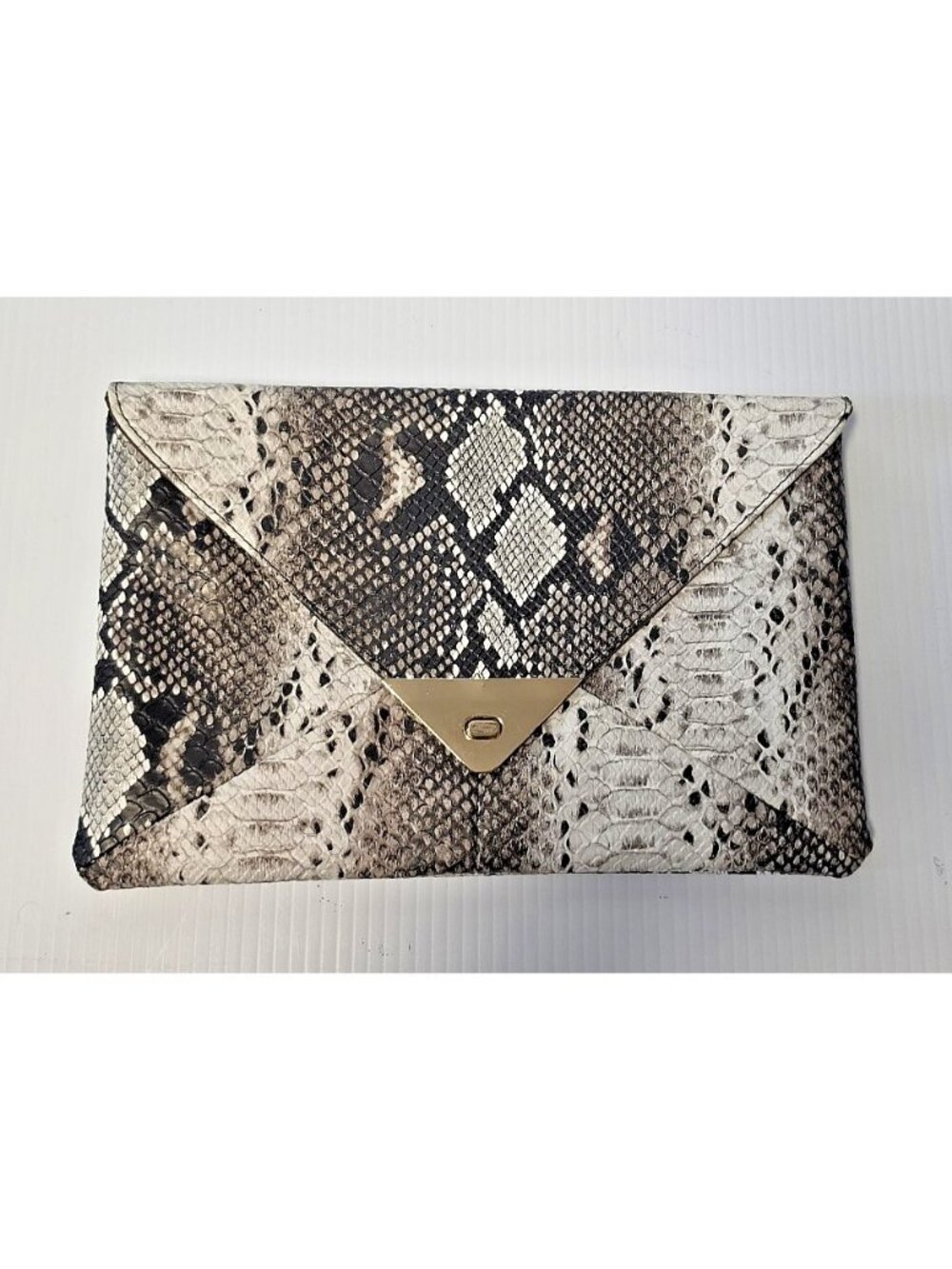 Women's Snakeskin Vegan Leather Clutch with Gold Turn Clasp 12x8 Inner Pocket
